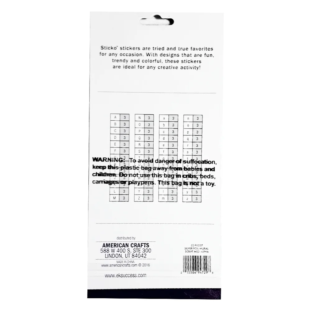 Alphabet Stickers. Silver Foil Mural Script Alpha. 156 Pieces